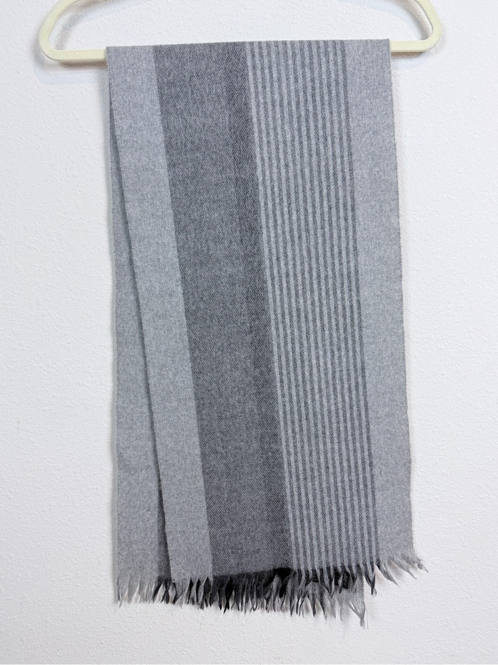 Vintage Grey Lambswool Soft, Striped Men's Scarf 12x52 inch Made in Uruguay